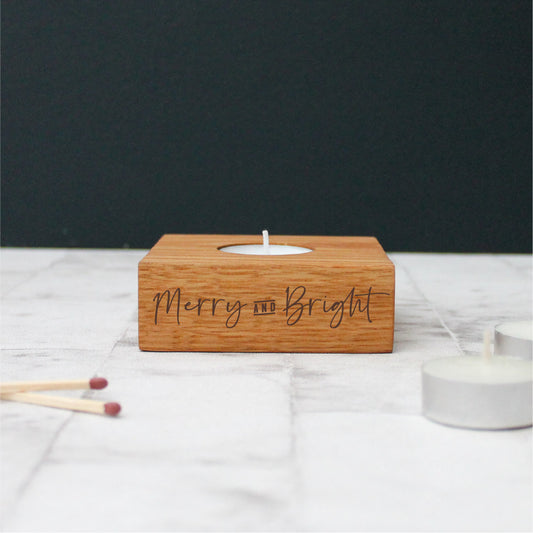 Merry & Bright Chunky Oak Tealight Holder