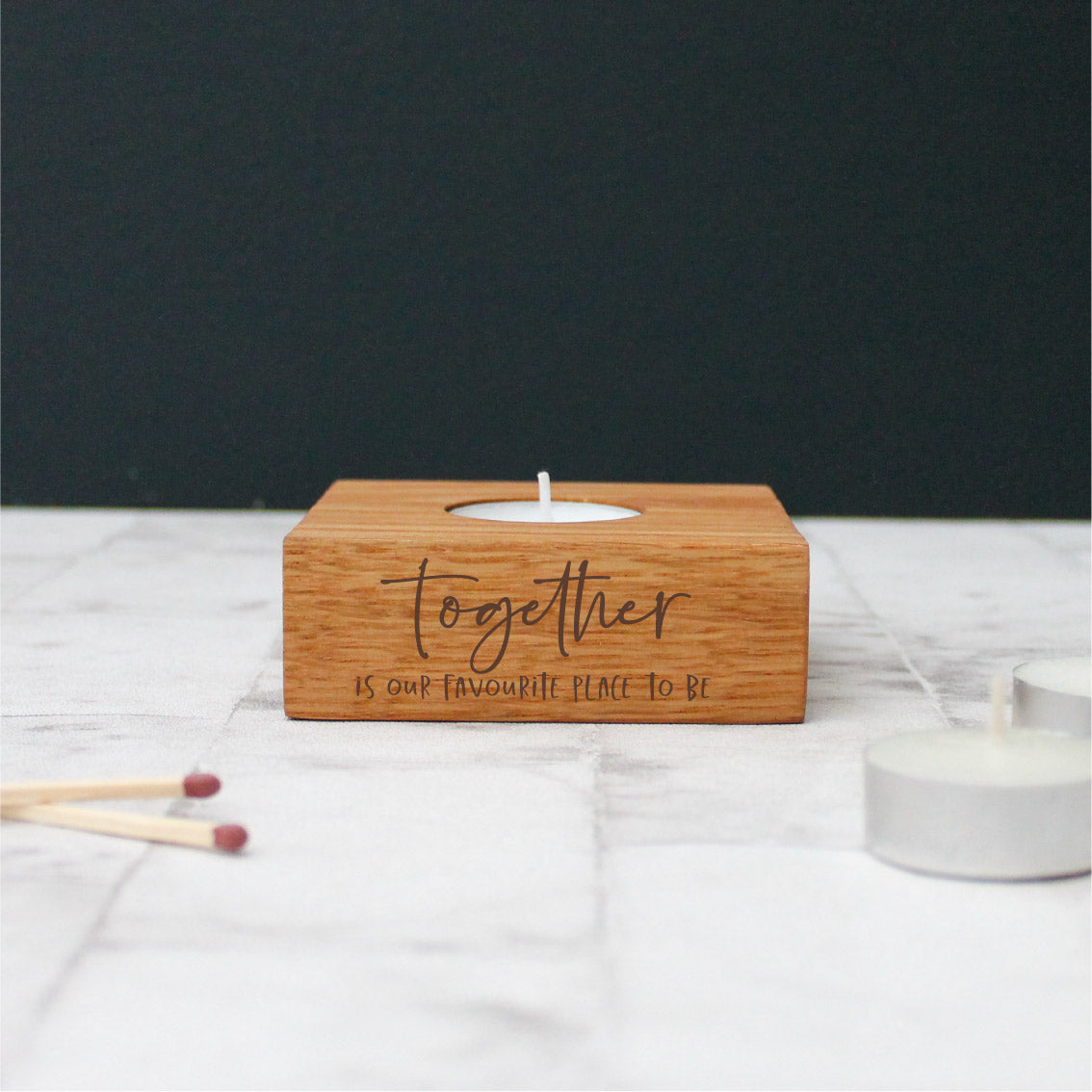 Together is our Favourite - Chunky Wooden Oak Tealight Holder