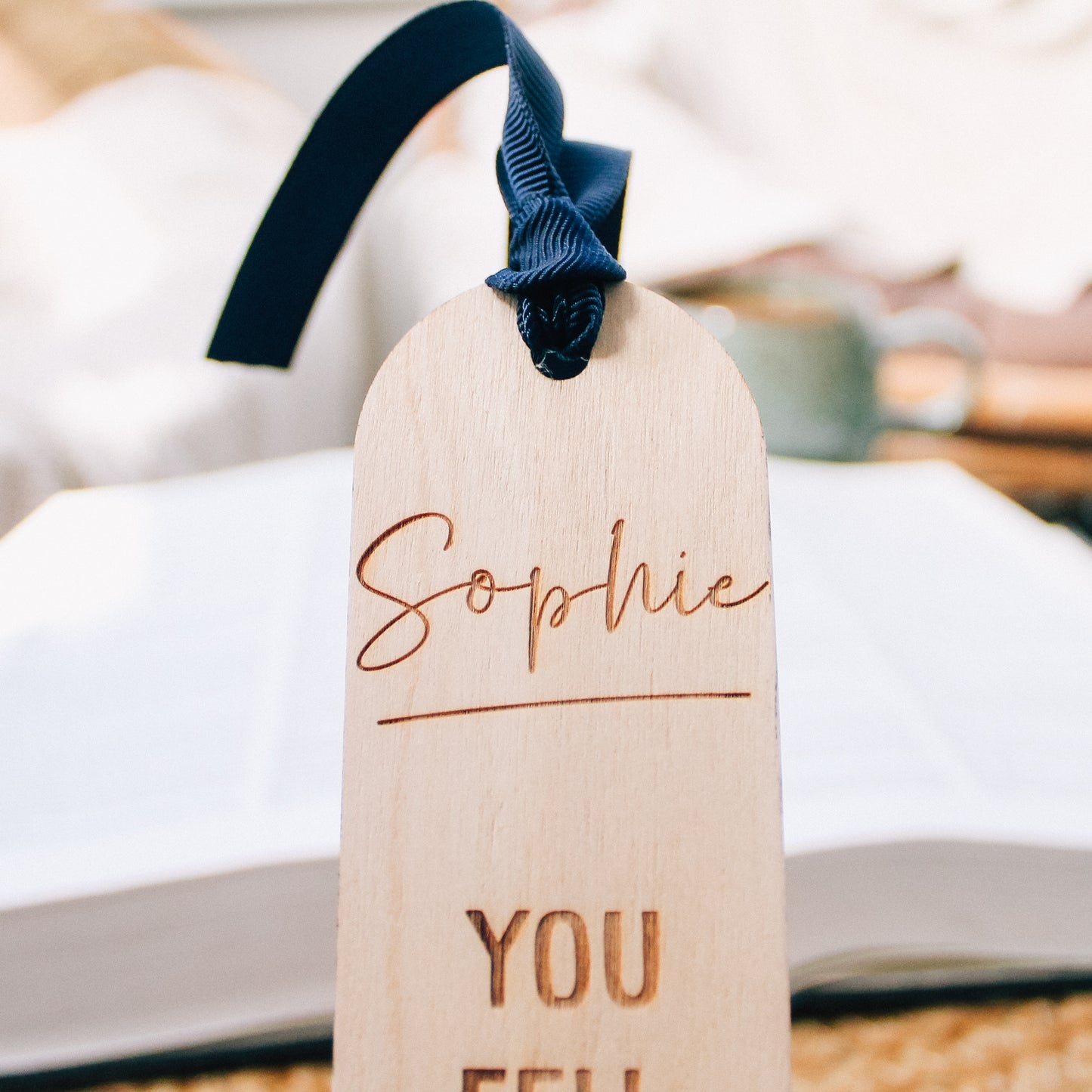 close up of wooden bookmrk personalised with your own name