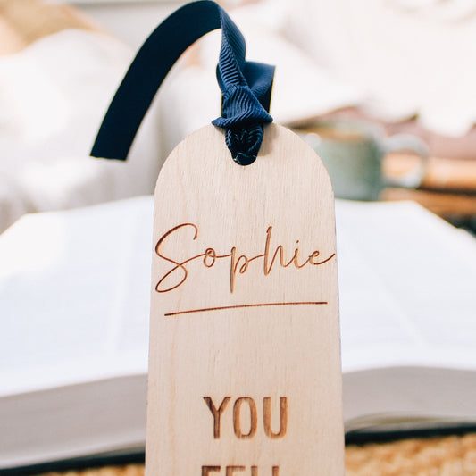 close up of wooden bookmrk personalised with your own name