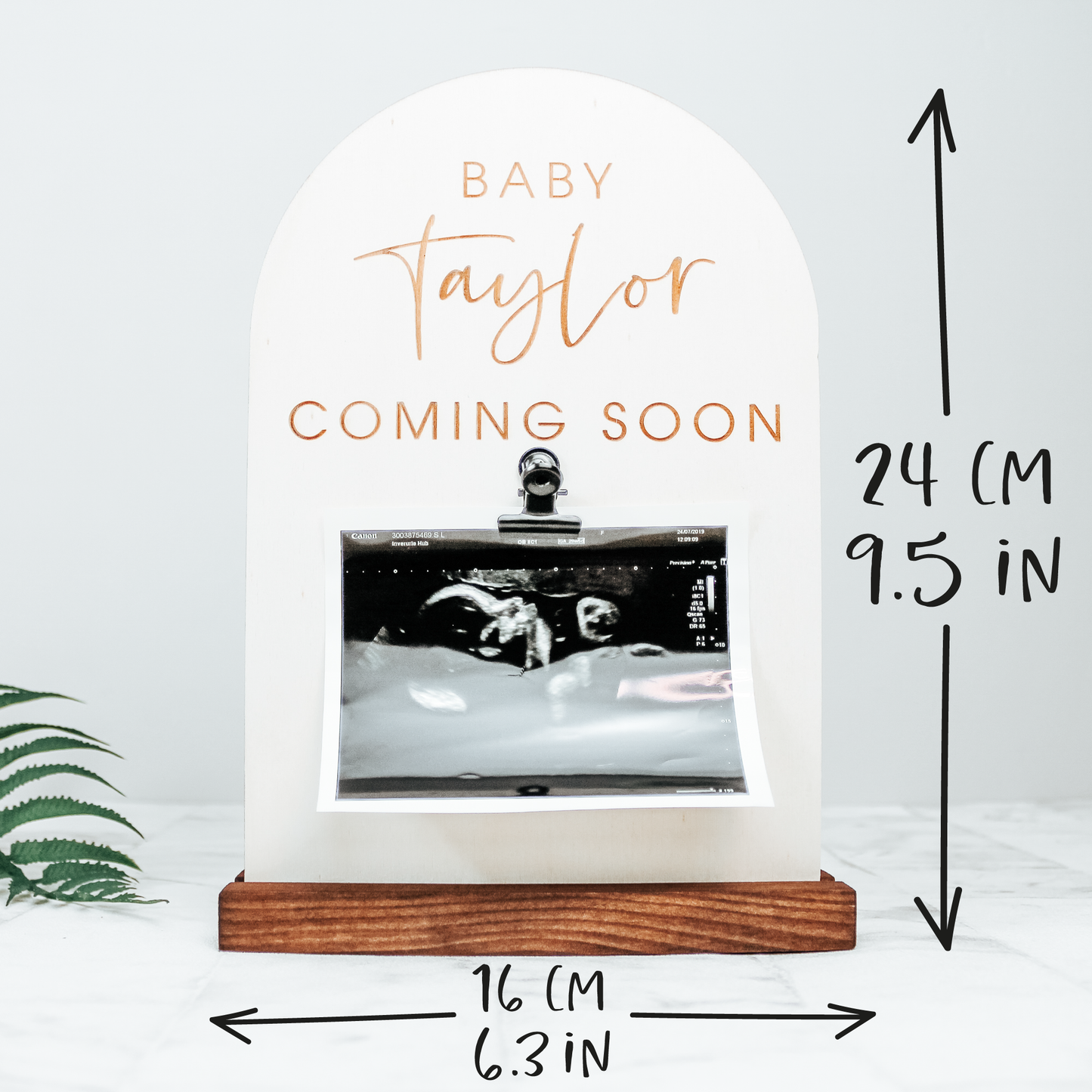 measurement of the pregnancy announcement sign 16 x 24 cm in size