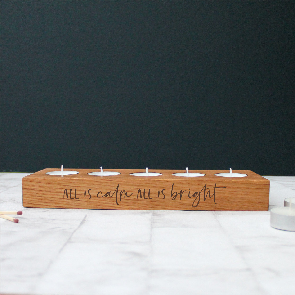 All is Calm All is Bright Chunky Wooden Tealight Holder