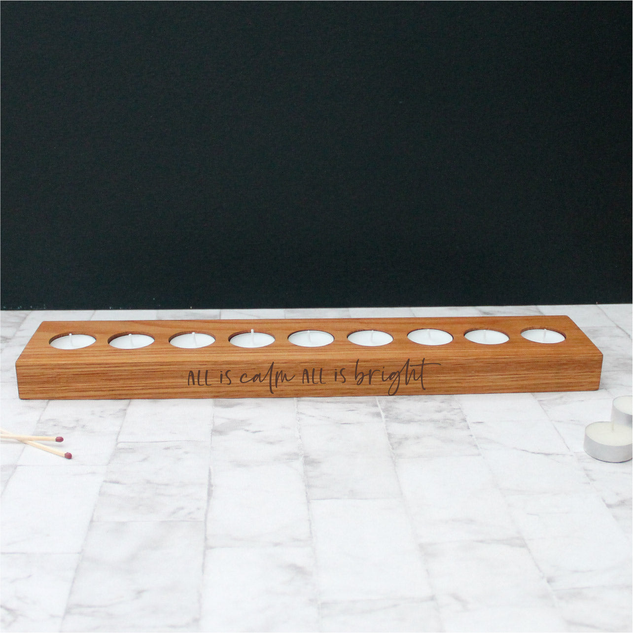All is Calm All is Bright Chunky Wooden Tealight Holder