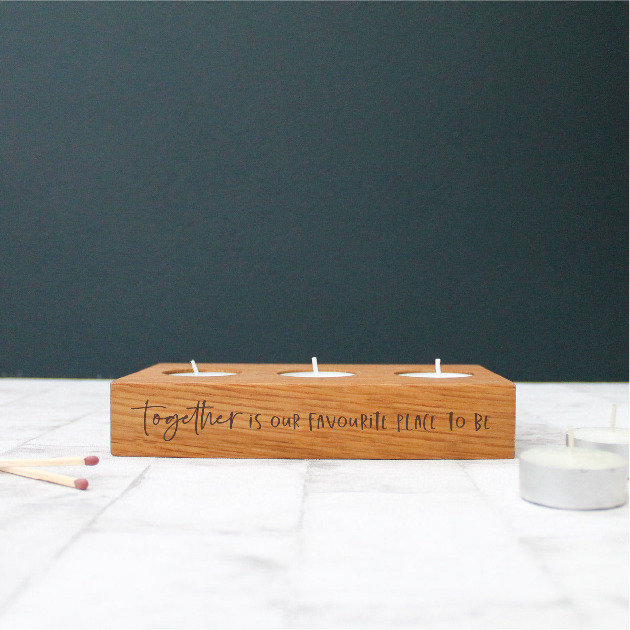 Together is our Favourite - Chunky Wooden Oak Tealight Holder