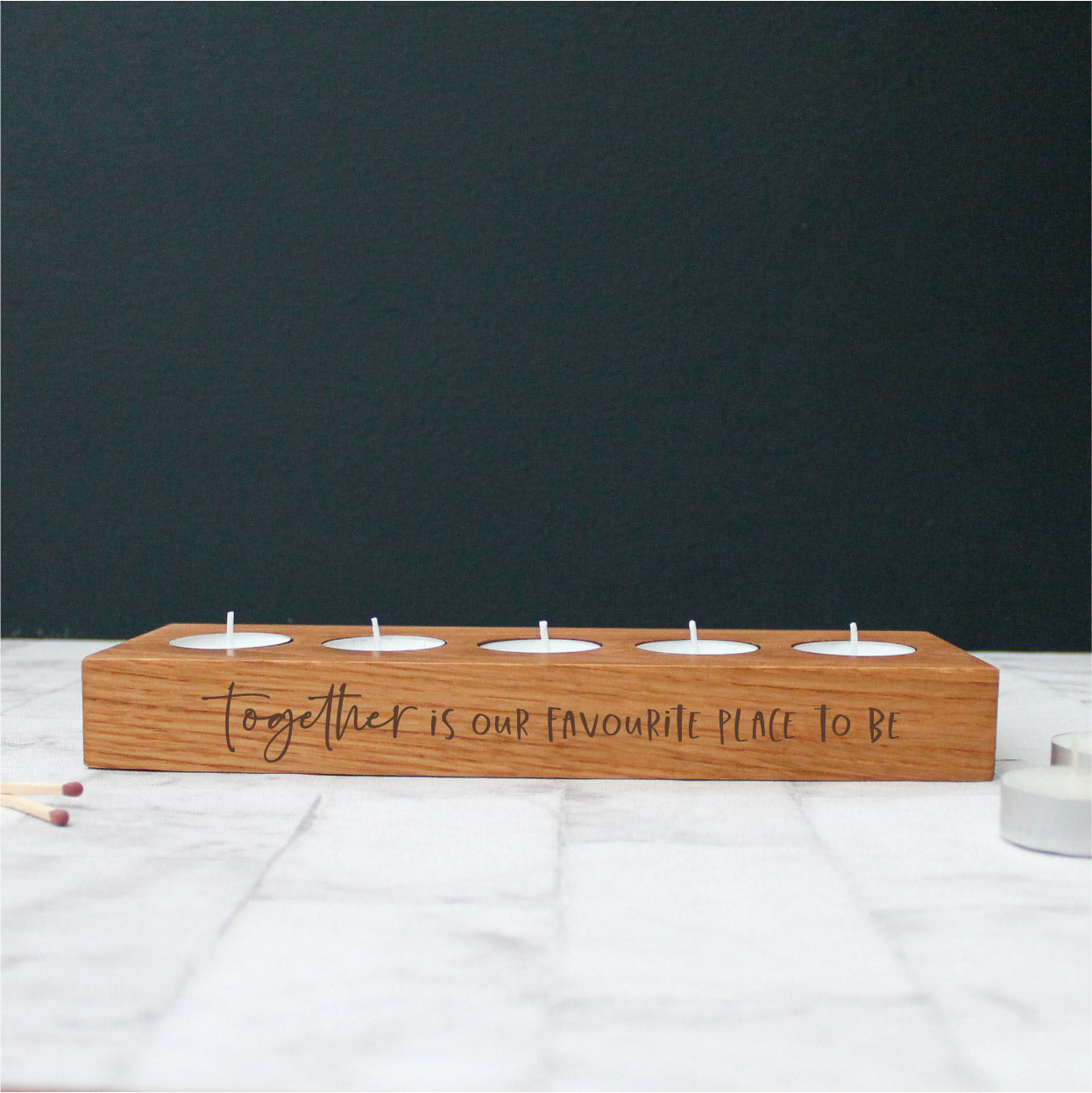 Together is our Favourite - Chunky Wooden Oak Tealight Holder