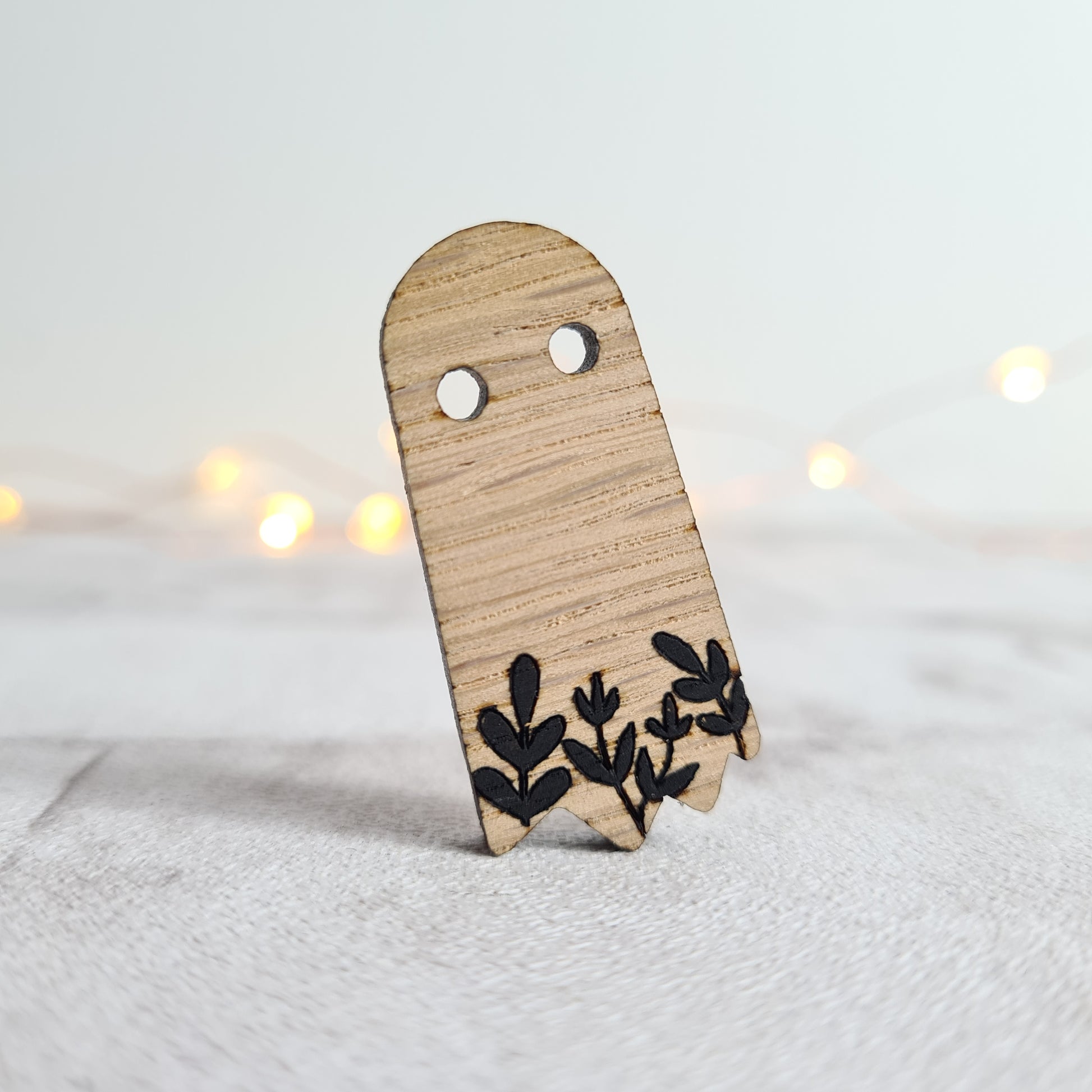 Wooden ghost pin badge Halloween spooky