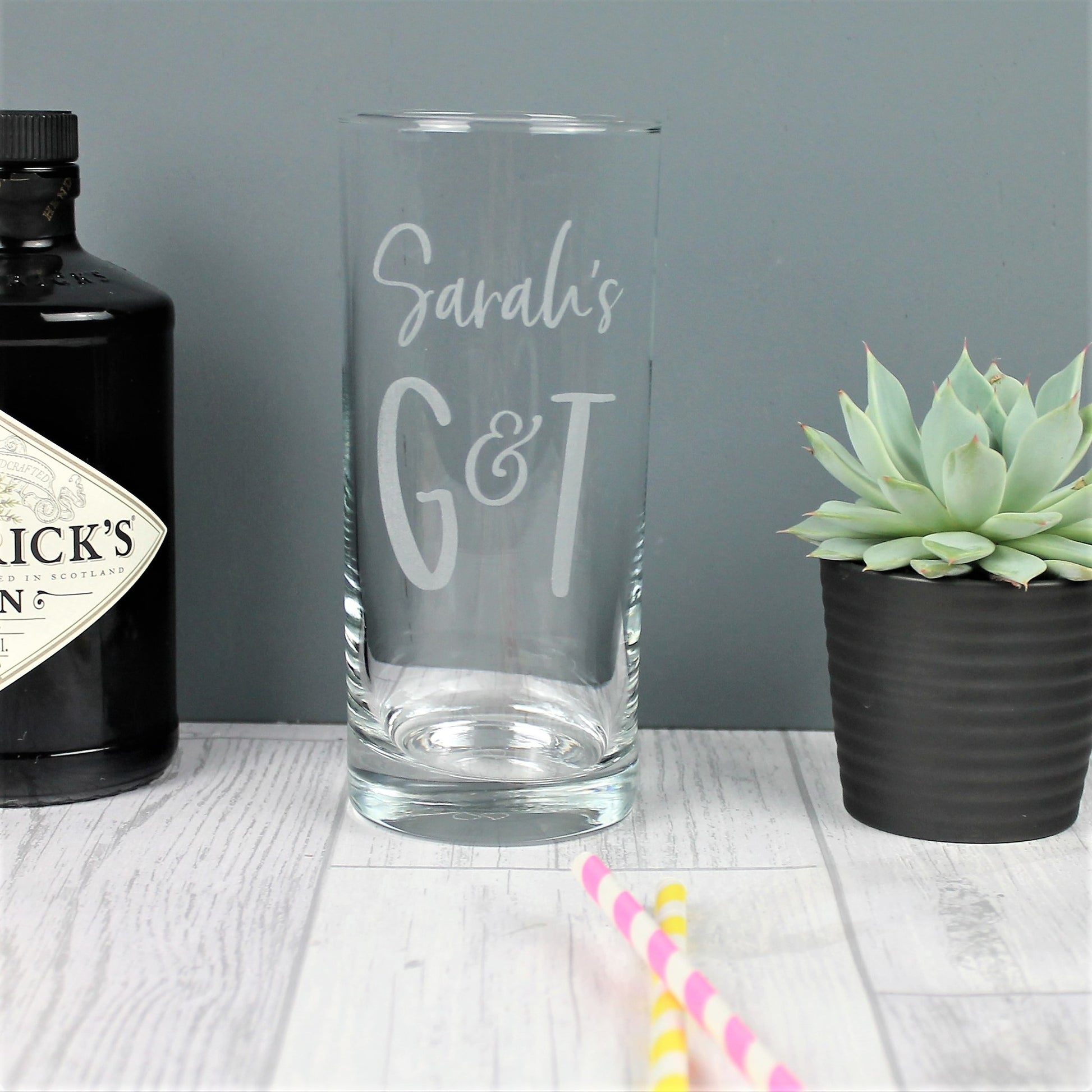 Engraved gin highball glass - etched with a personalised name and G & T