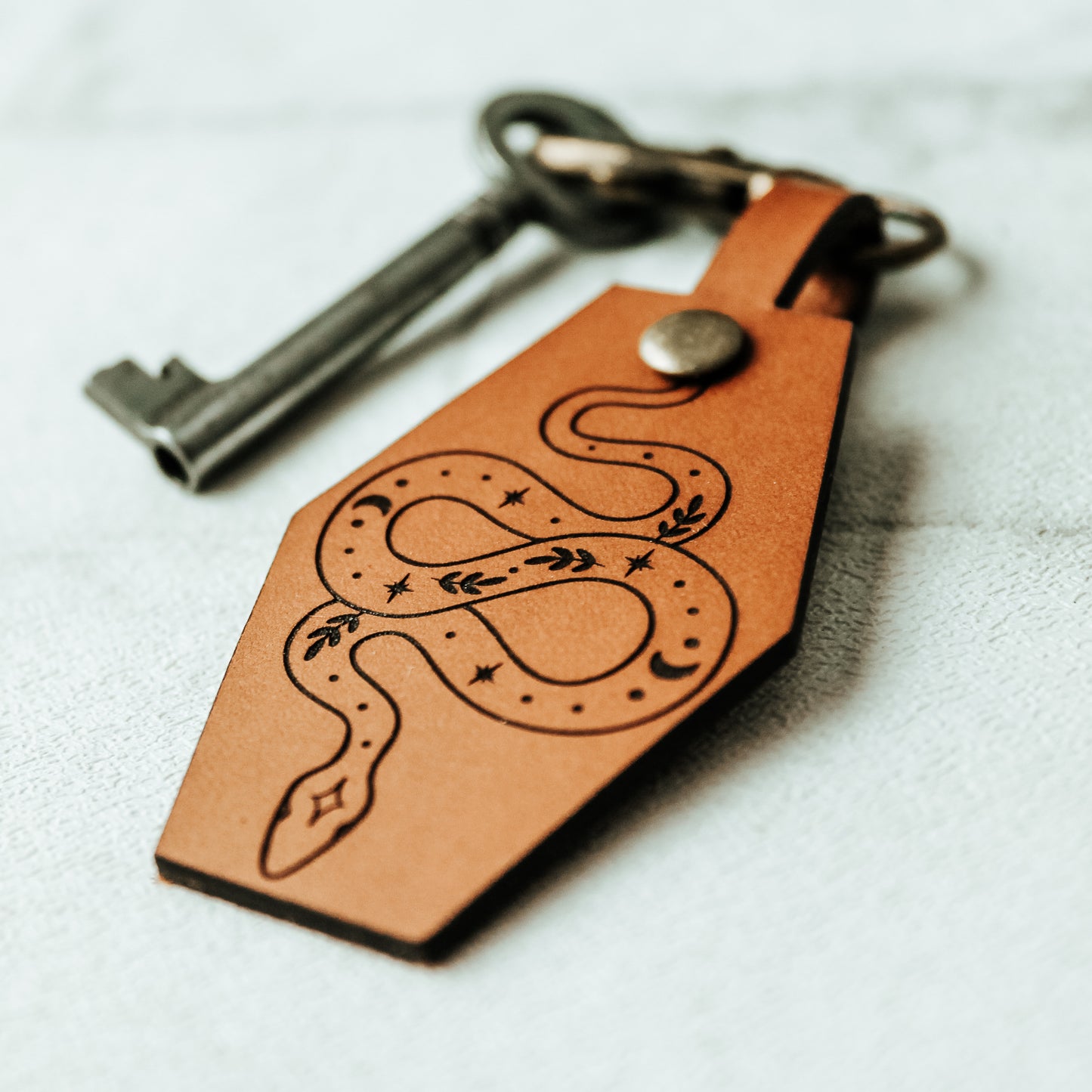 boho design snake keyring made from real leather