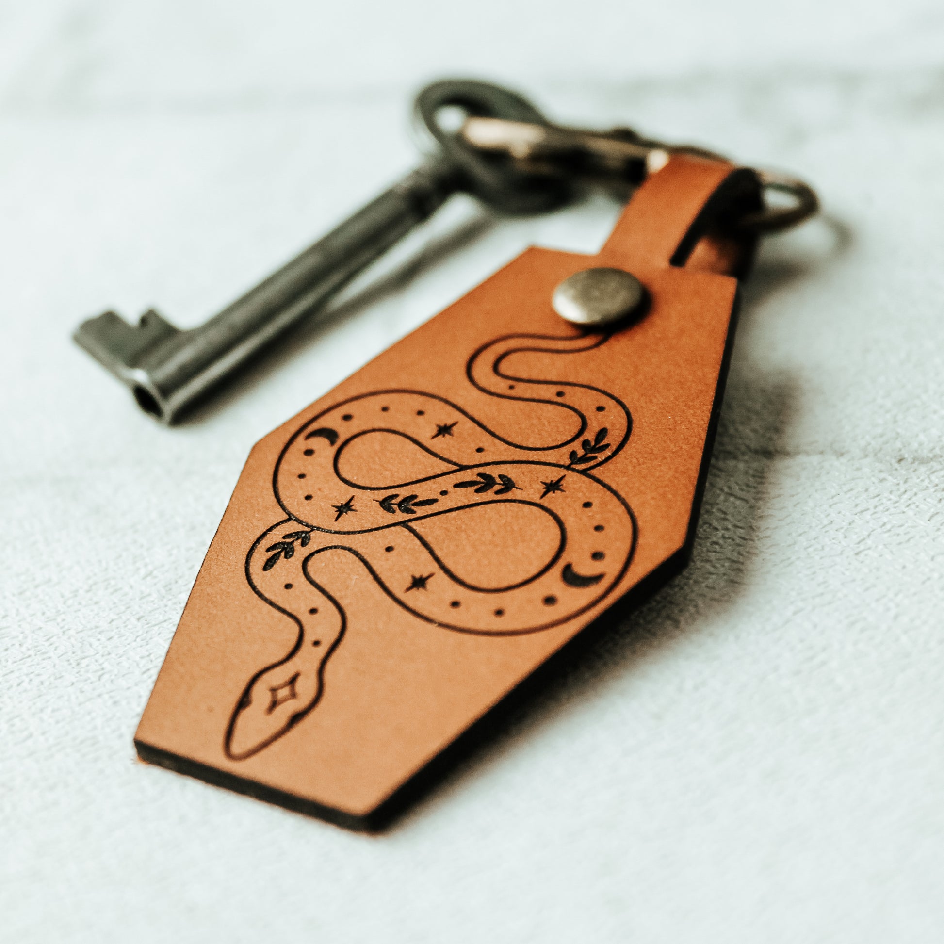 boho design snake keyring made from real leather
