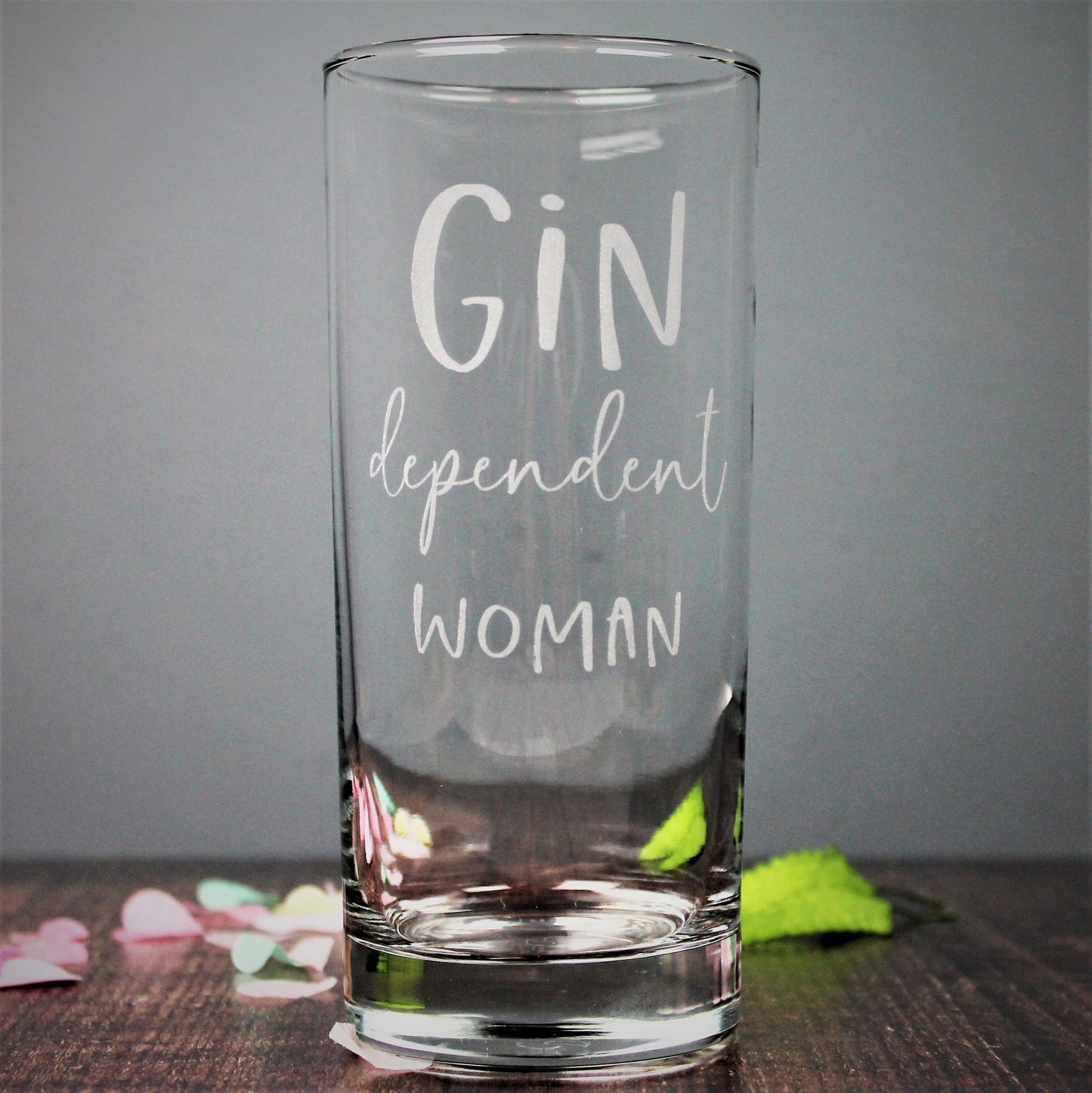 Gin dependent woman - engraved tall highball glass for her.