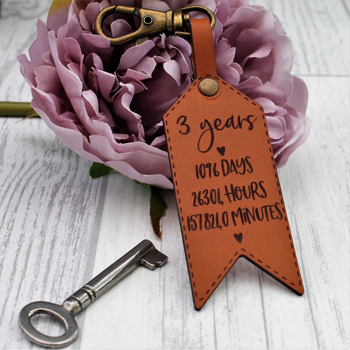 3 Year Anniversary Leather Luggage Tag Keyring