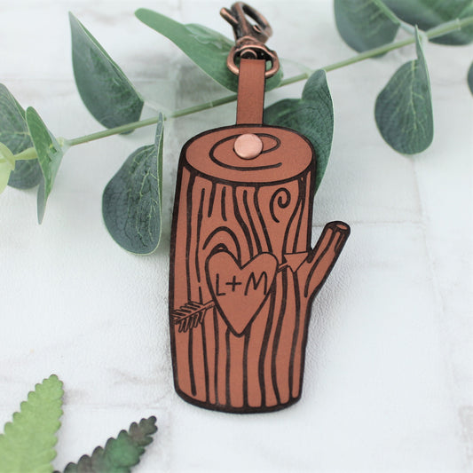Tree Carving Leather Keyring