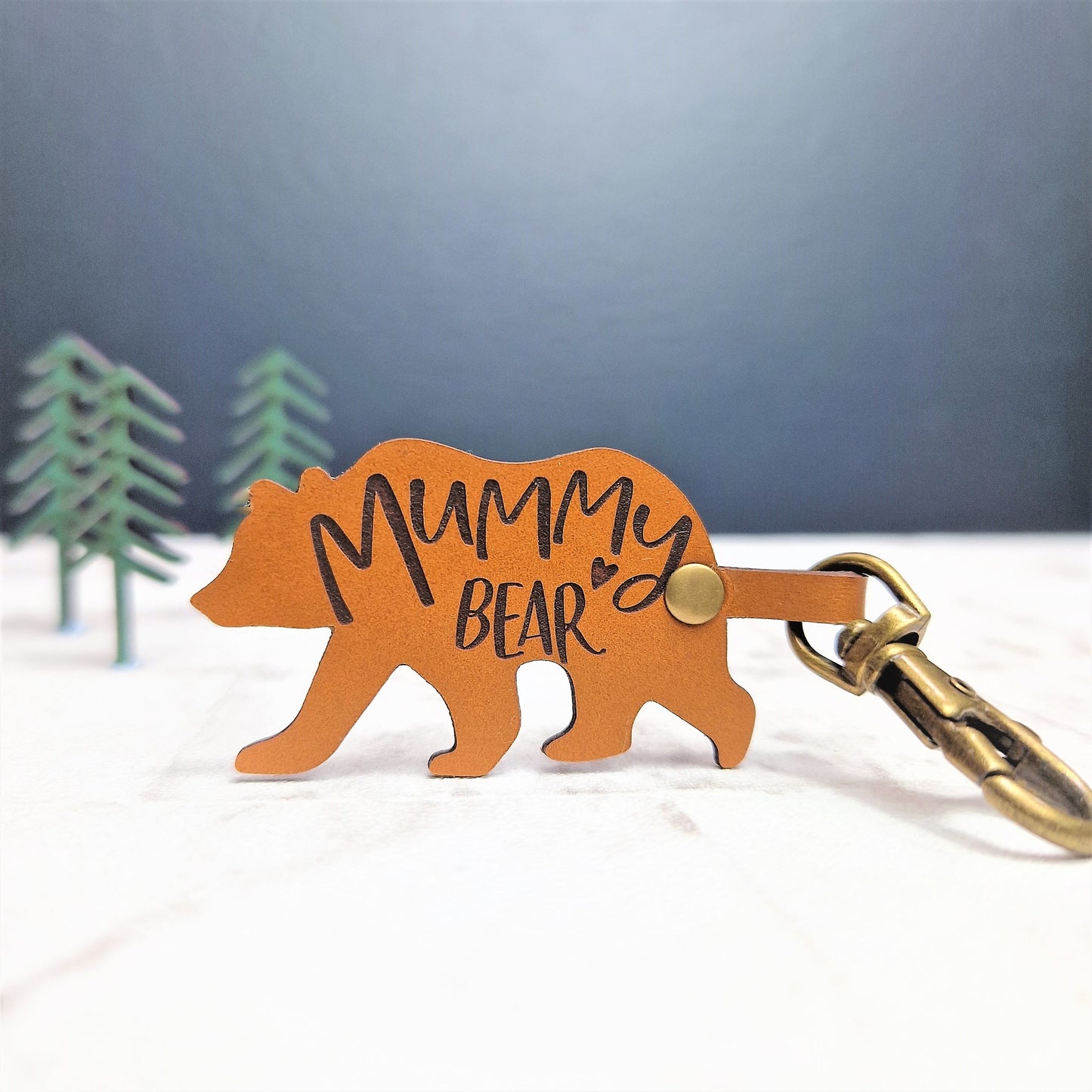 Mummy Bear Leather Keyring