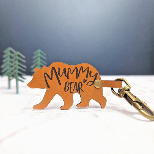 Mummy Bear Leather Keyring