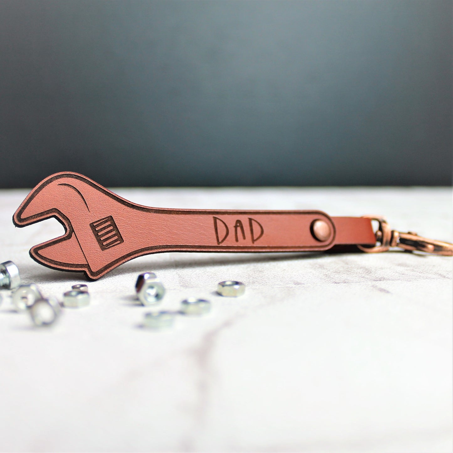 Dad Mechanic Leather Wrench Keyring