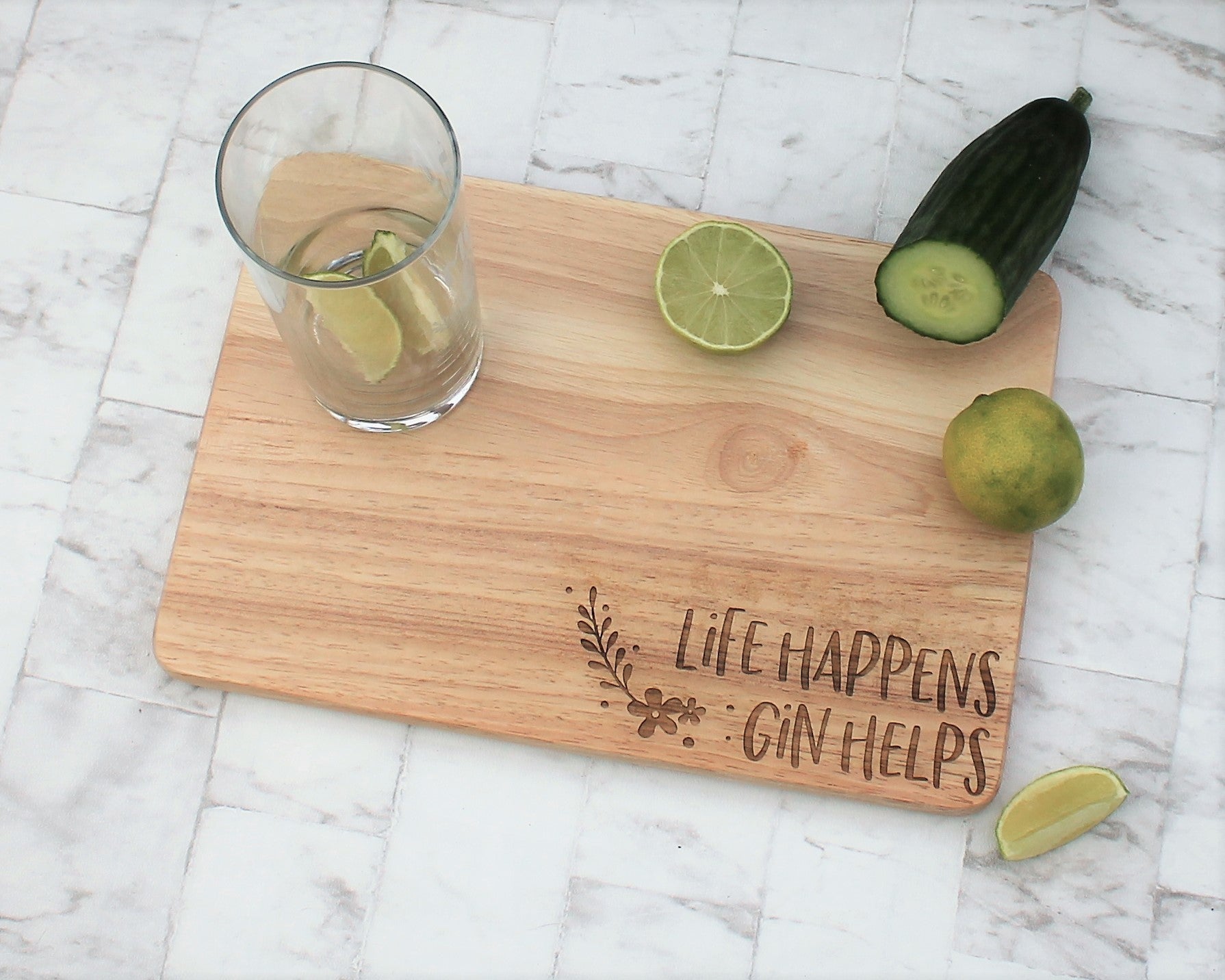 Wooden engraved chopping board for gin lovers