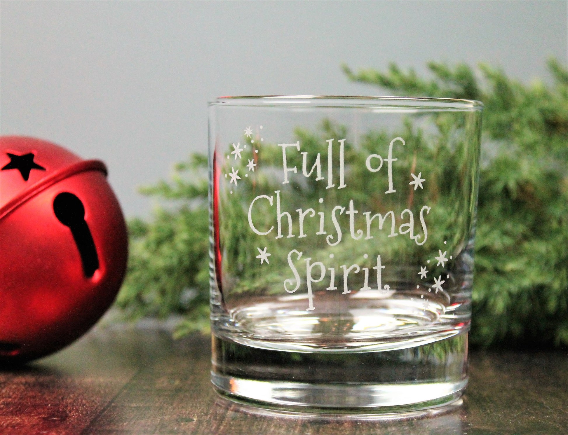 Full of Christmas spirit - engraved whiskey glass Xmas gift.