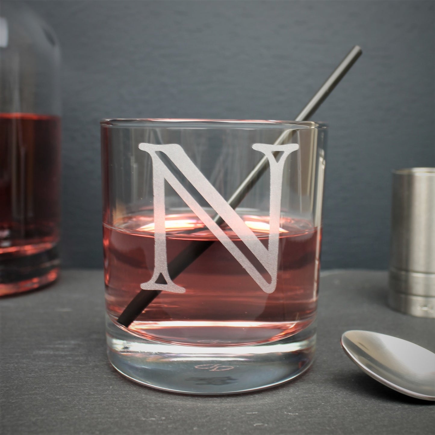 Custom initial engraved luxury glass for a gin lover