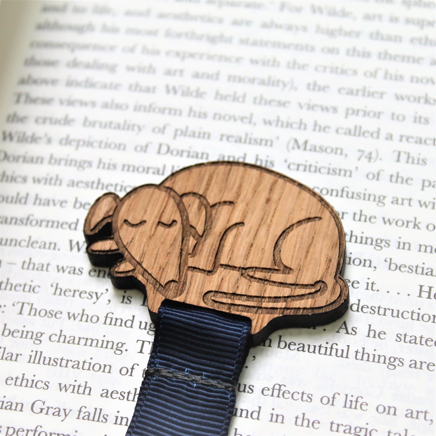 Sleeping dog bookmark on an open book. Ideal dog lover bookmark