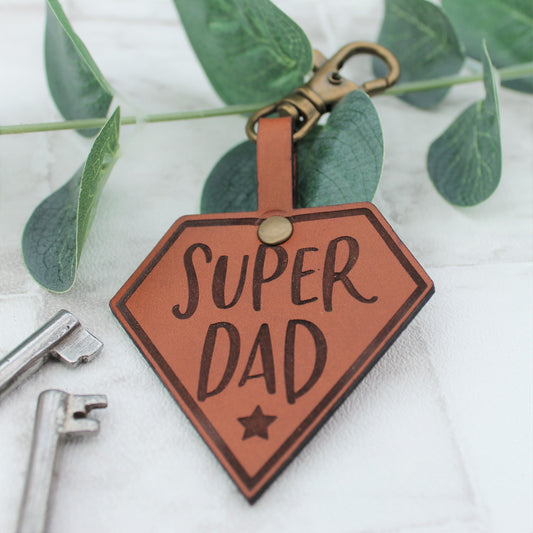 Super dad real leather engraved keyring