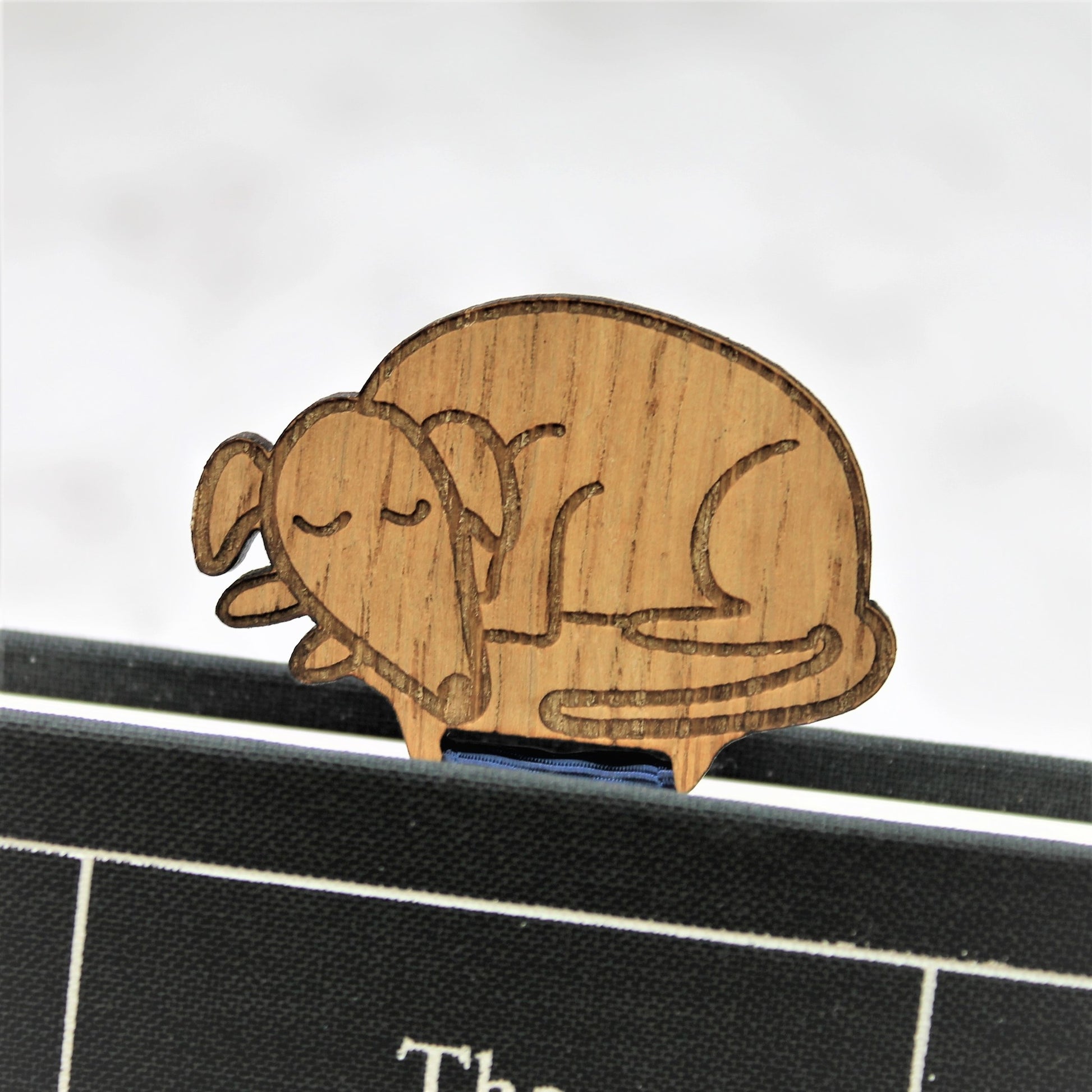 dog lover gift, sleeping dog bookmark for avid reader, made from wood and ribbon
