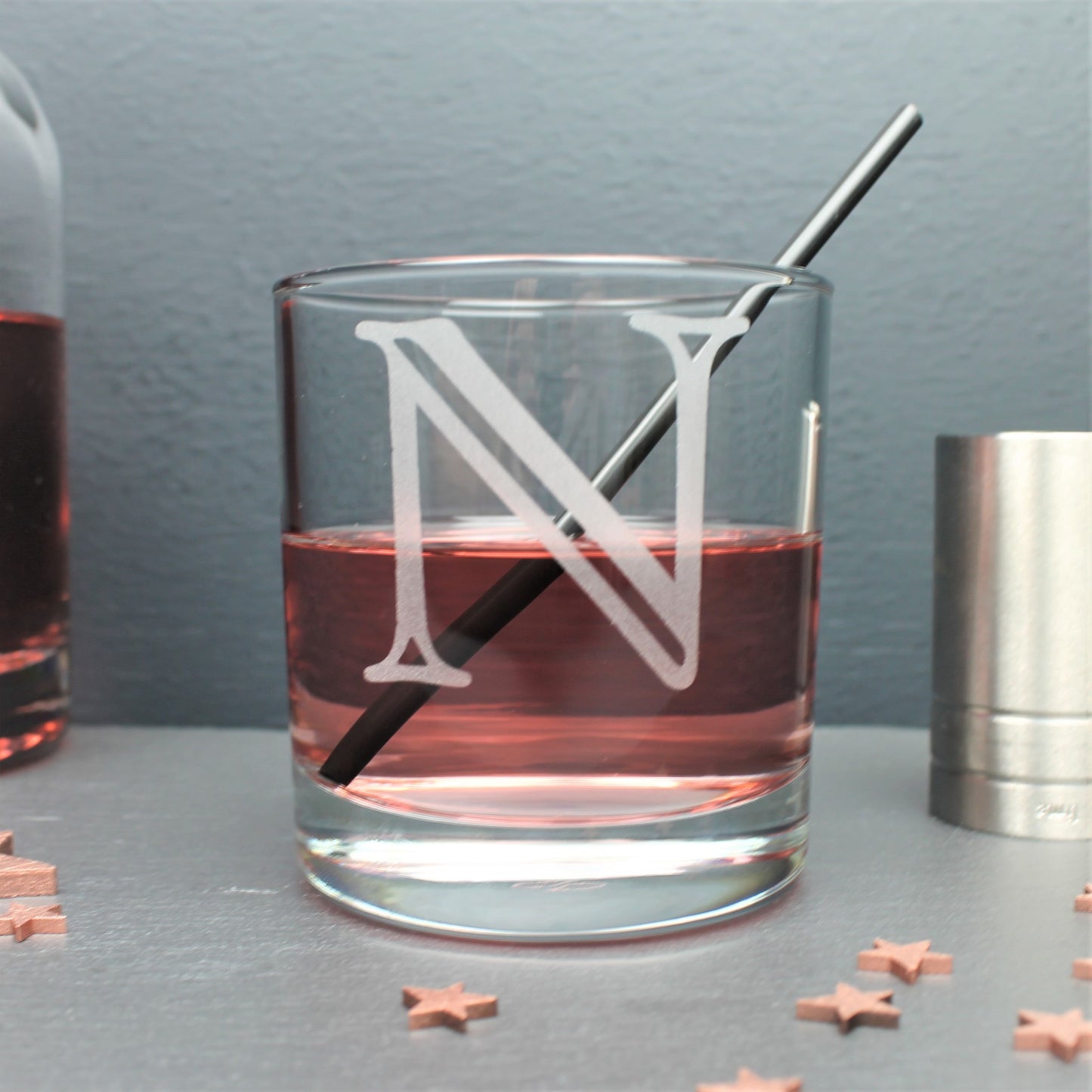 engraved glass personalised with initial of your choice, 30th birthday gift idea