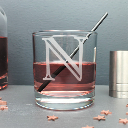 engraved glass personalised with initial of your choice, 30th birthday gift idea