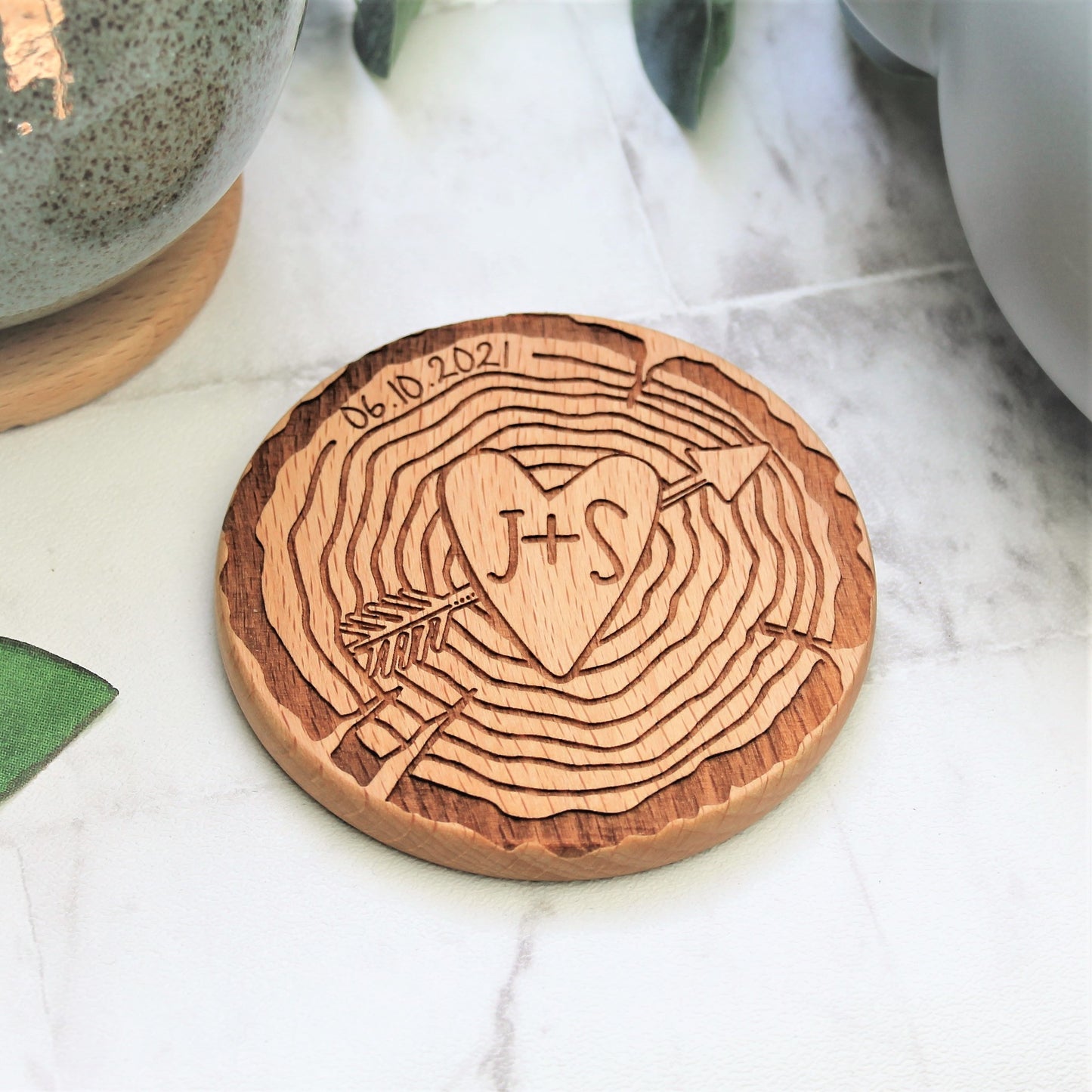Log Slice Wooden Initial Couples Coaster