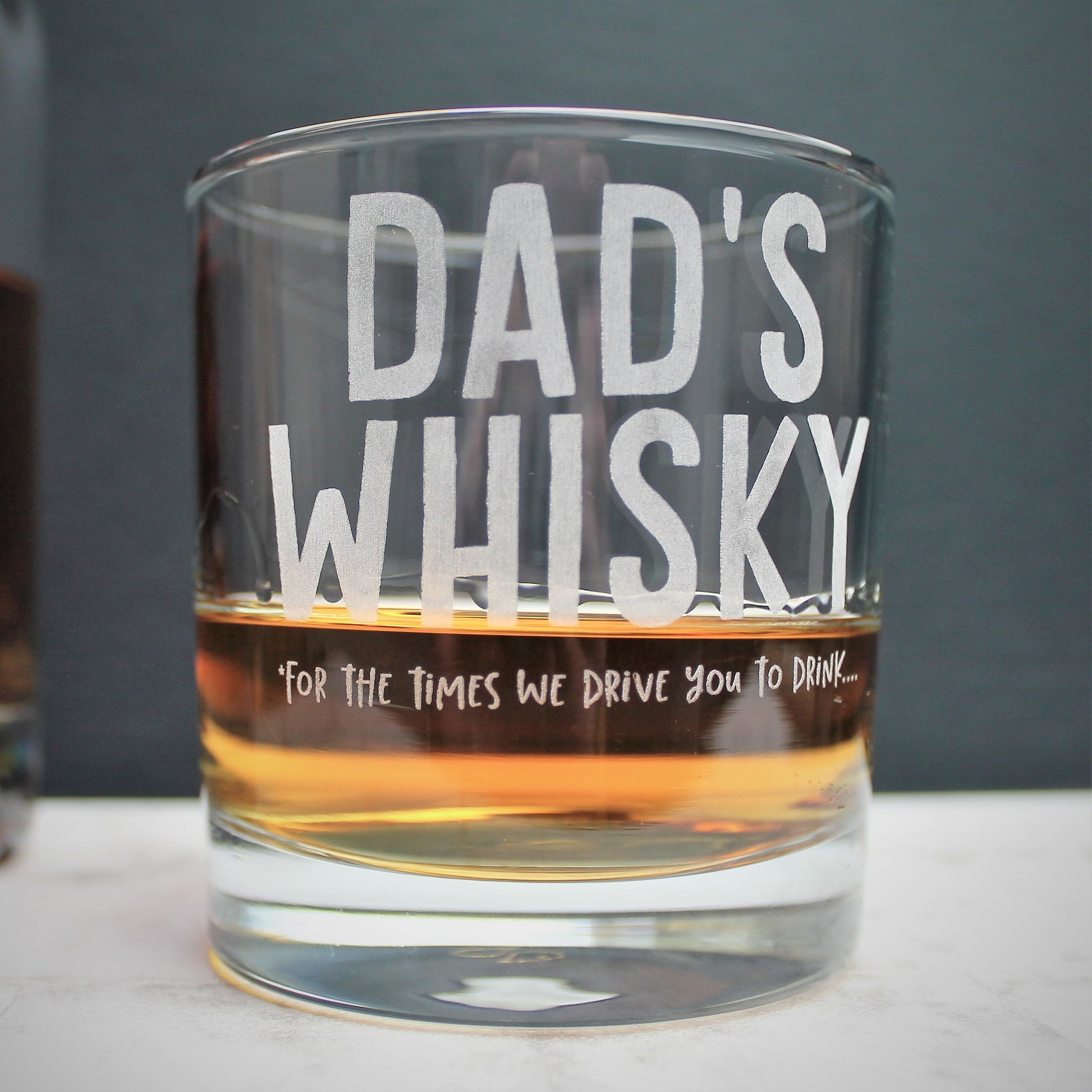 whisky loving dad gift - glass tumbler with engraved funny text