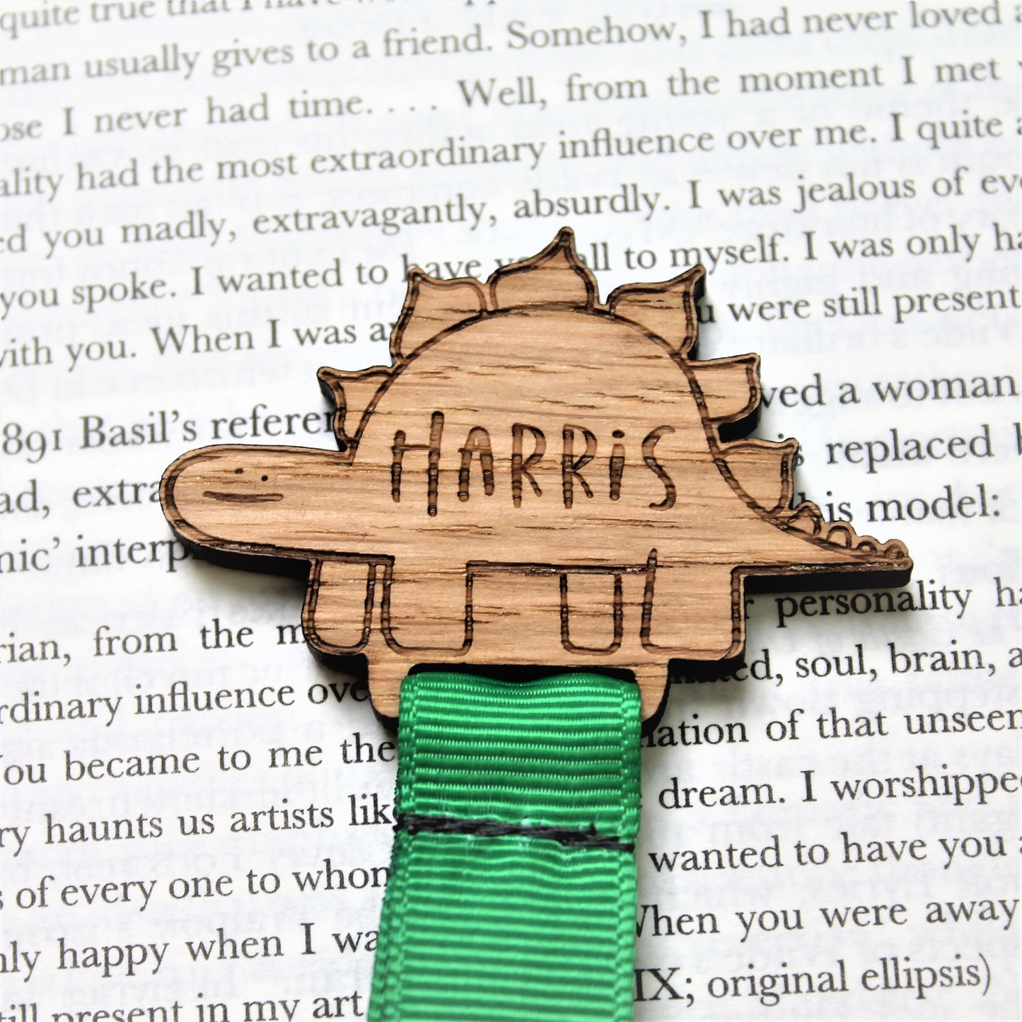 personalised with name wooden dinosaur bookmark
