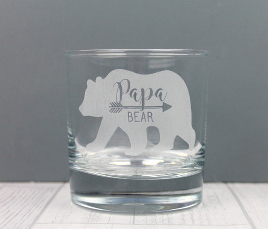 Papa bear engraved whisky glass with bear design