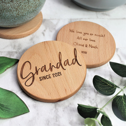 wooden Grandad personalised engraved coaster
