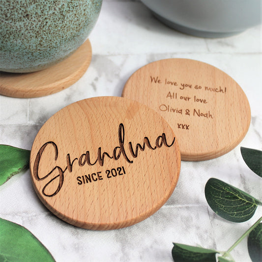 Personalised Grandma wooden engraved coaster