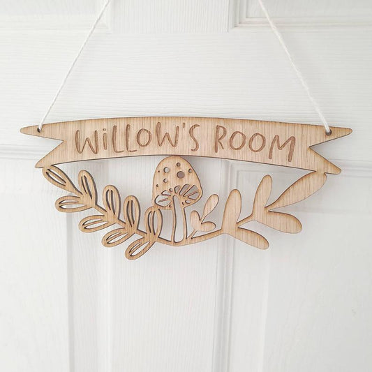 Personalised Woodland Mushroom Kids Name Sign For Nursery