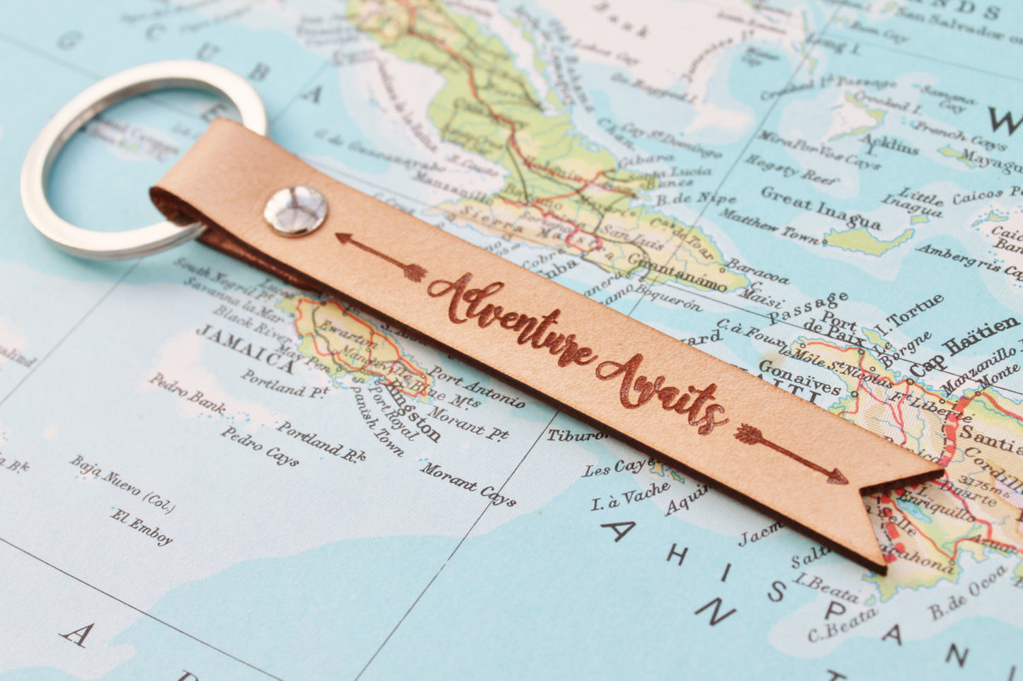 Adventure Awaits Boho Leather Keychain Keyring