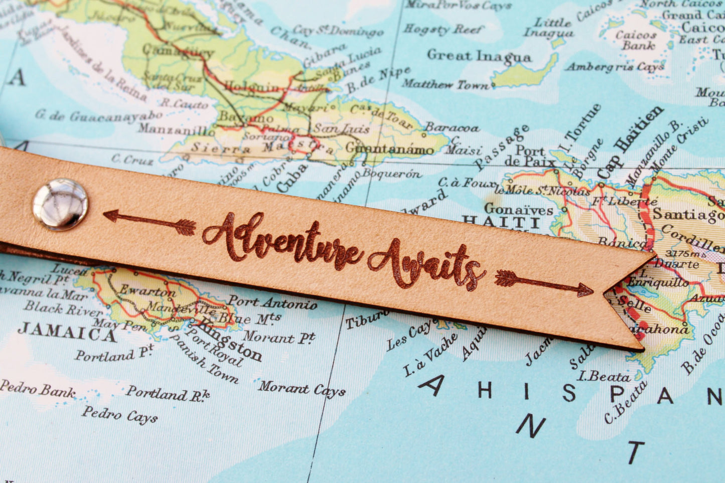Adventure Awaits Boho Leather Keychain Keyring