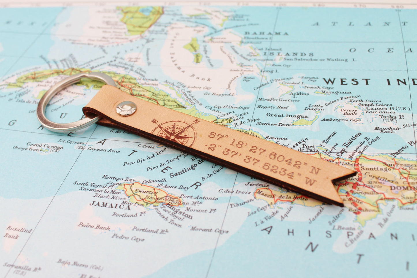 Custom Coordinate Leather Keyring - Longitude Latitude GPS