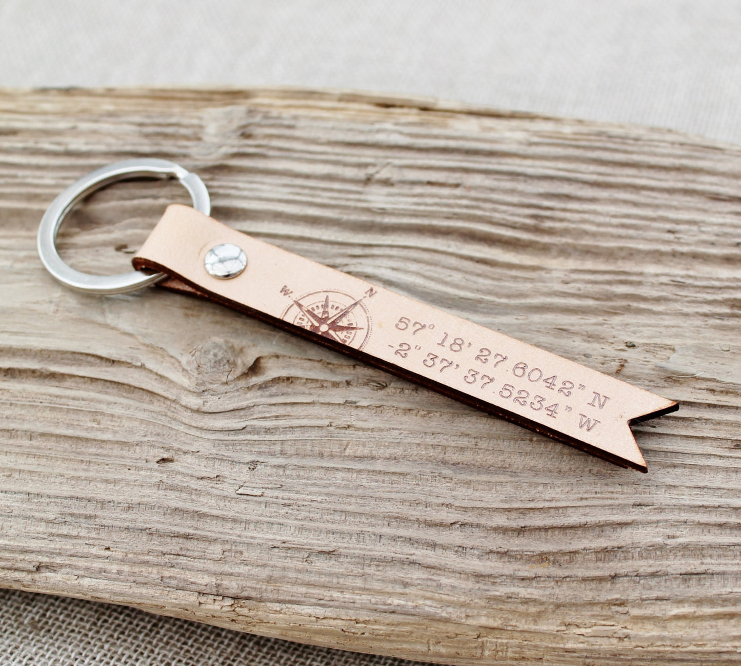 Custom Coordinate Leather Keyring - Longitude Latitude GPS