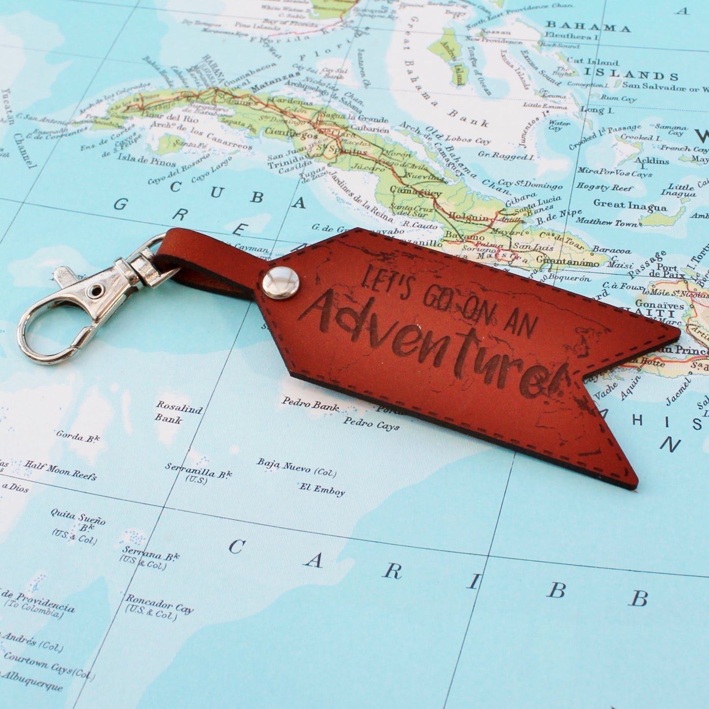 Lets Go On An Adventure Leather Keychain - Travel Quote