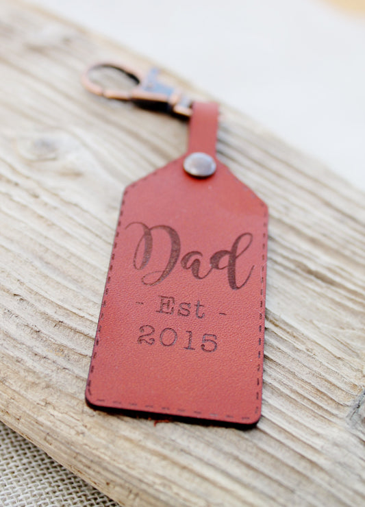 Dad Established Est Date Leather Keychain Keyring
