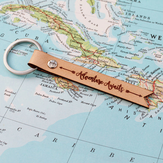 Adventure Awaits Boho Leather Keychain Keyring