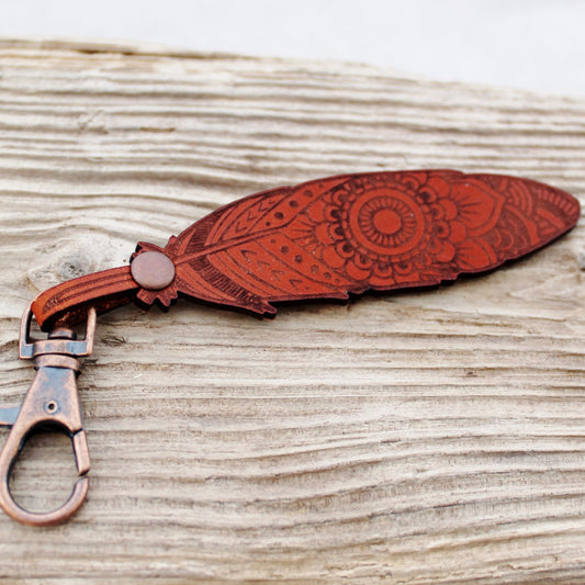 Boho Feather Leather Keyring