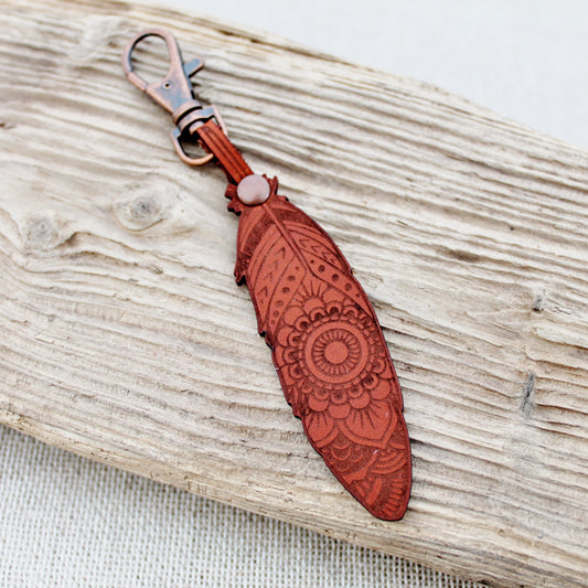 Boho Feather Leather Keyring