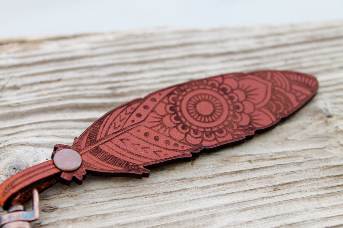 Boho Feather Leather Keyring