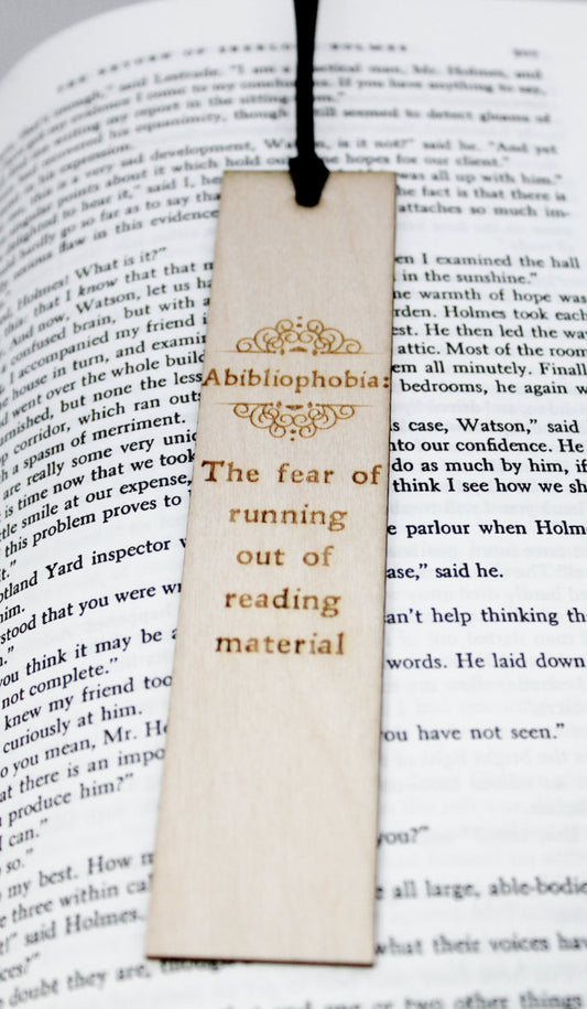 Abibliophobia: Wooden Bookmark Funny Book Lover Gift