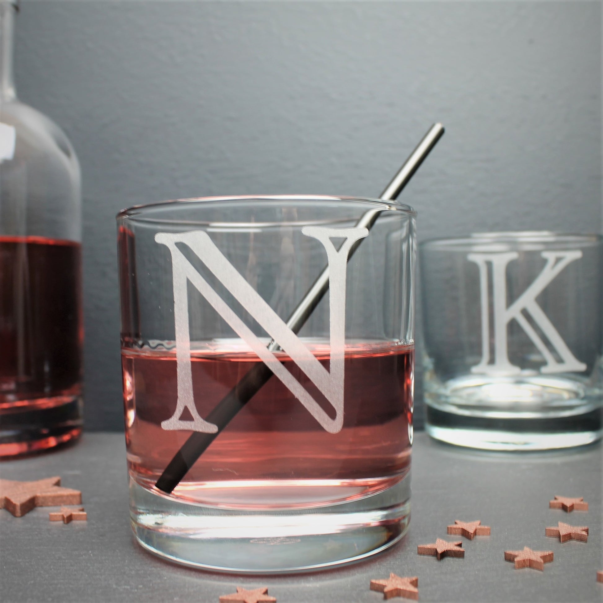 engraved custom initials glass for her, ideal gin lover gift