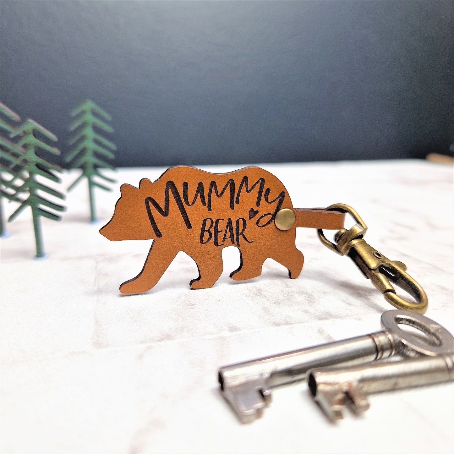 Mummy Bear Leather Keyring
