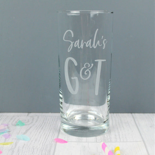 Personalised G and T long glass - engraved with the name of your choice 