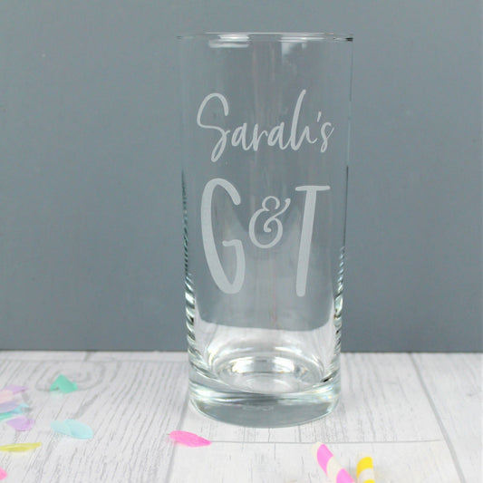 Personalised G and T long glass - engraved with the name of your choice