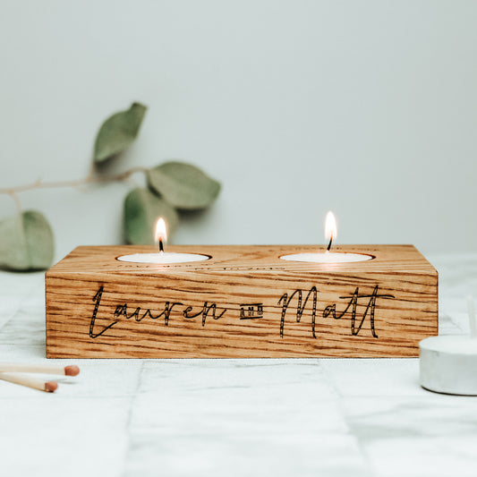 Personalised Solid Oak Candle Tealight Holder